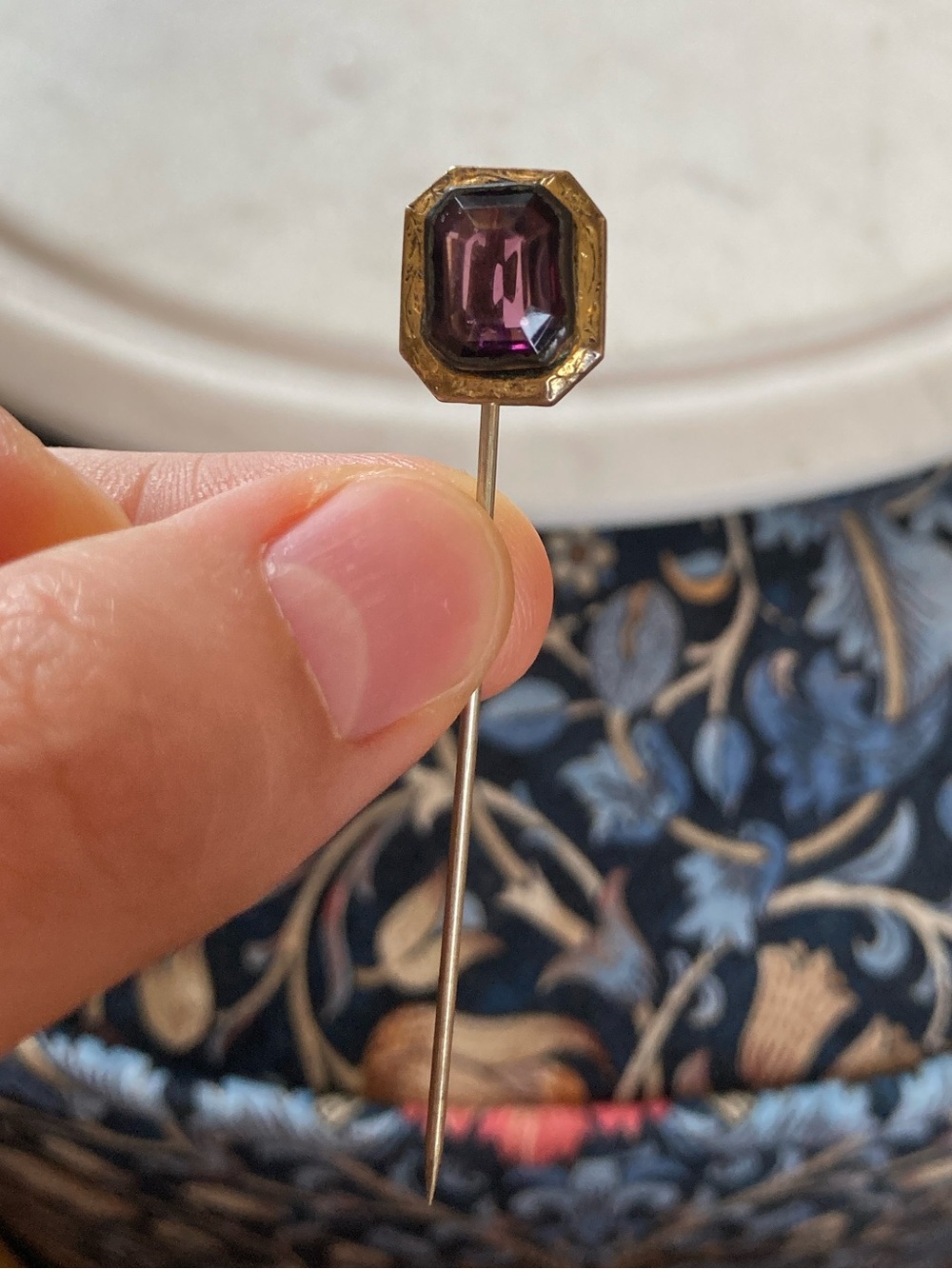 Antique Victorian Engraved Detail Amethyst Paste Stick Pin/Cravat Pin